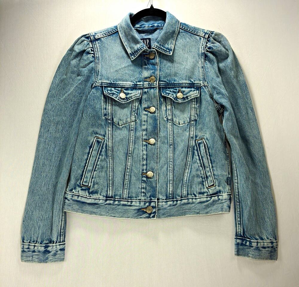 GAP Puff Sleeve Icon Denim Jacket Women’s XS Blue Medium Wash Jean Coat NWT